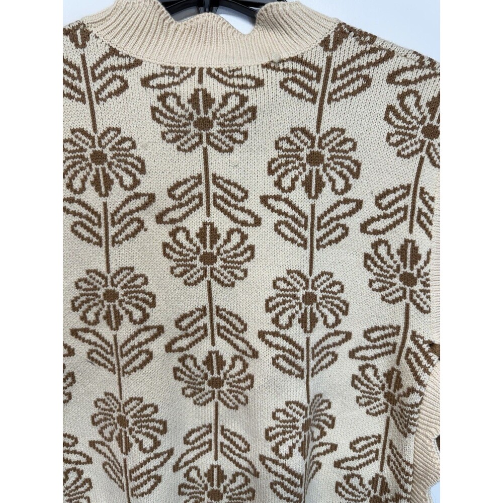 &merci Floral Jacquard Sweater Vest Cream Brown Side Tie Bow Scallop Sz M NWT - Picture 11 of 14